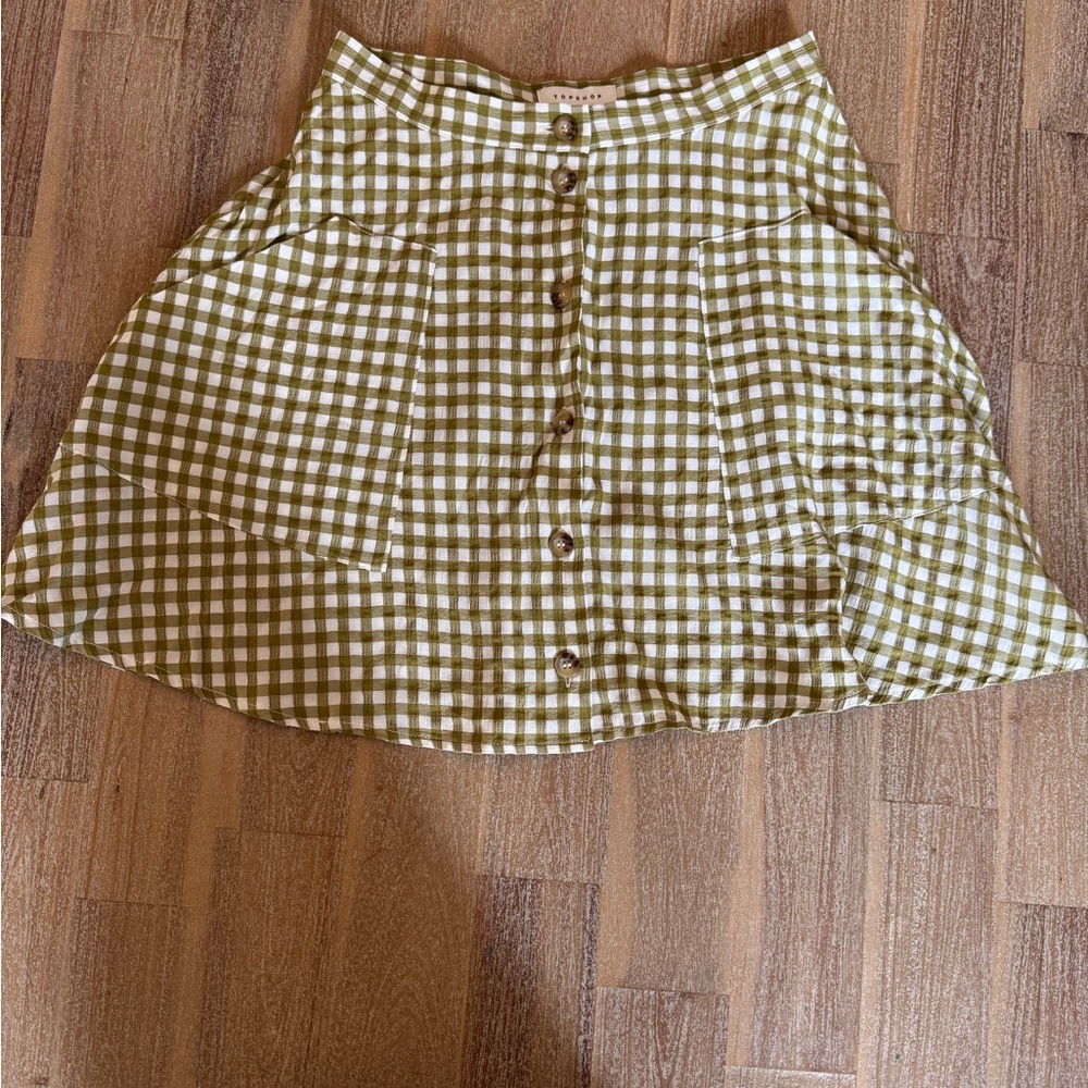 Topshop Green Checkered Skirt Small